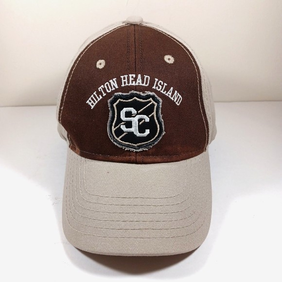 HILTON HEAD ISLAND BASEBALL HAT CAP ONE SIZE FITS ADJUSTABLE BEIGE BROWN TRAVEL - Picture 1 of 10